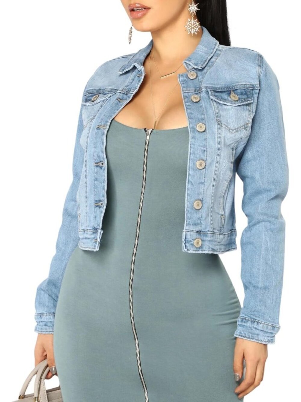 Women's Light Blue Denim Long Sleeve Classic Distressed Butterfly Jean Jackets